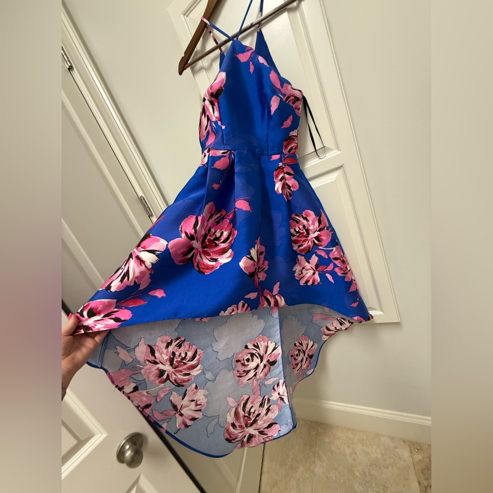 Floral Blue Dress with Pink Accents
